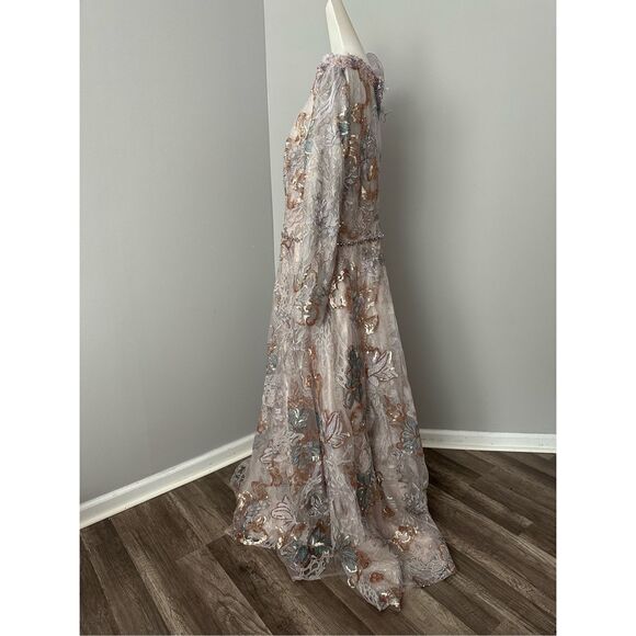 Mac Duggal Embellished Long Sleeve High Neck Rose Applique Gown - Picture 6 of 11